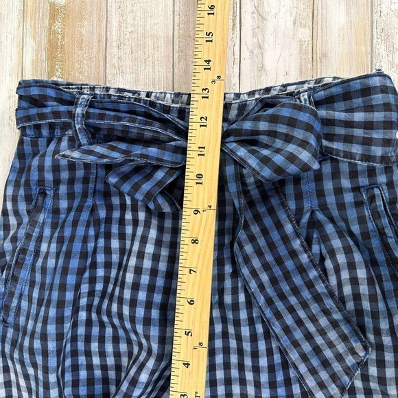 ANTHROPOLOGIE Maeve Avryl Blue Plaid Bleached Slim Paper Bag Pants Size 2 - Picture 12 of 16